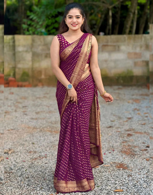 Samah Woven, Embellished Banarasi Silk Blend, Jacquard Saree(Purple)