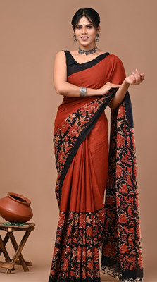 Shiv Clothing Printed Ikkat Pure Cotton Saree(Maroon)