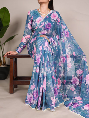 Aika Printed Bollywood Georgette Saree(Light Blue)