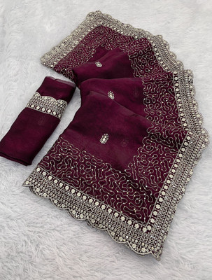 Ethina Fashion Embroidered Bollywood Satin Saree(Magenta)