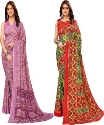 YASHIKA Printed Bollywood Georgette Saree(Pack of 2, Purple, Red)