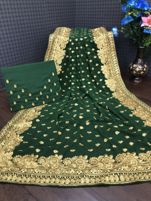 Piton Enterprise Embroidered Bollywood Georgette Saree(Green)