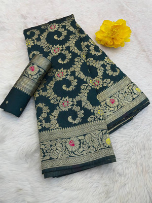GATISHVAM TEXTILE Woven Banarasi Art Silk Saree(Dark Green)