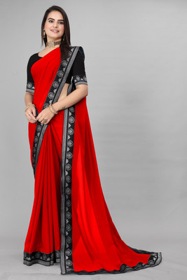 Om Sai Creation Woven, Self Design Bollywood Georgette Saree(Red)
