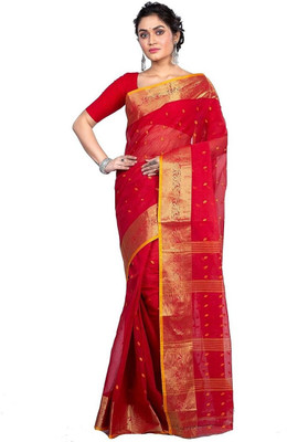 BRISHTI CREATION Woven Tant Cotton Blend Saree(Red)