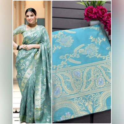 THESIYA FAB Self Design Bollywood Jacquard, Art Silk Saree(Light Blue)