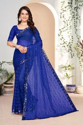 MAA CREATION Embellished Bollywood Net Saree(Blue)