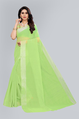 HouseOfCommon Solid/Plain Jamdani Art Silk Saree(Light Green)