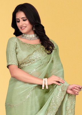 AVIRAT DESIGNER STUDIO Embroidered Bollywood Georgette Saree(Light Green)