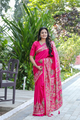 ZARISTACREATION Printed Bollywood Dupion Silk Saree(Pink)