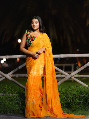 Ethnic Junction Digital Print Bollywood Georgette Saree(Orange)