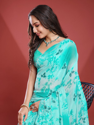 Tasrika Floral Print Bollywood Georgette Saree(Light Blue)