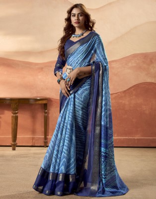 Satrani Printed, Woven Bollywood Cotton Blend Saree(Light Blue, Dark Blue)