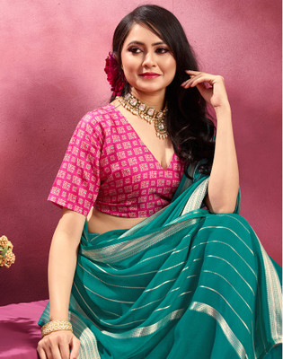 Satrani Woven, Embellished Bollywood Georgette Saree(Green, Gold)