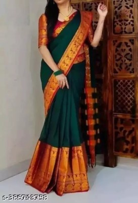 Kuwarika Self Design Kanjivaram Pure Cotton, Cotton Silk Saree(Green)