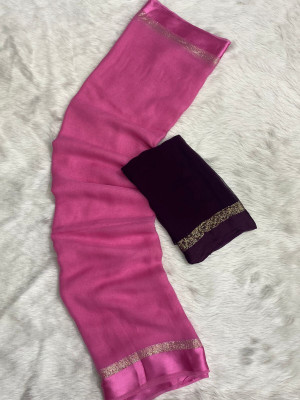 ELEGANCE FAB Solid/Plain Daily Wear Viscose Rayon Saree(Pink)