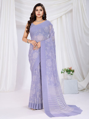 all about you Self Design Saree with Attached Blouse Georgette Saree(Purple)