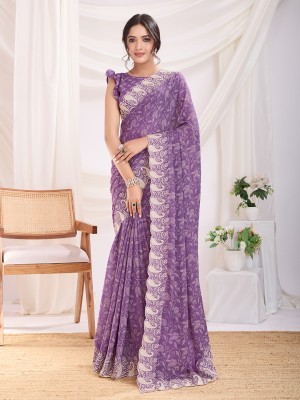 RekhaManiyar Printed Bollywood Georgette Saree(Purple)