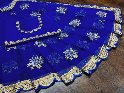 KHRITI FAB Embroidered, Printed Bollywood Net Saree(Blue)