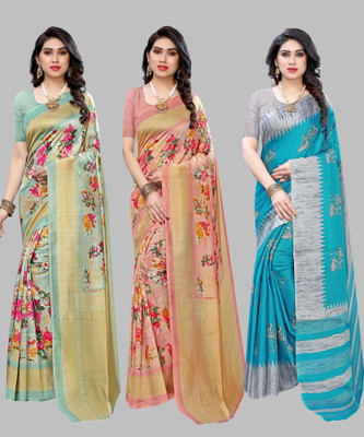YASHIKA Printed Bollywood Art Silk Saree(Pack of 3, Light Green)