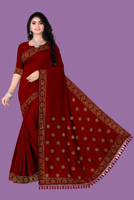 Rudra Fab Self Design Bollywood Lace, Georgette Saree(Maroon)