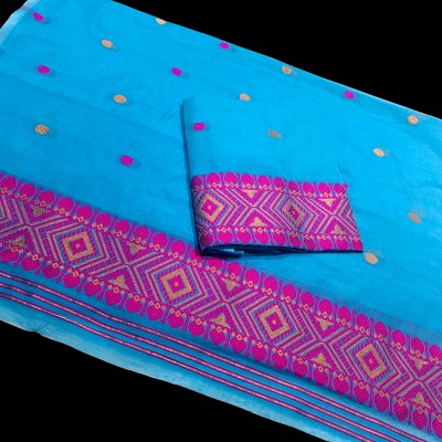 kamdar Woven Mekhela Chador Chanderi, Cotton Blend Saree(Blue)