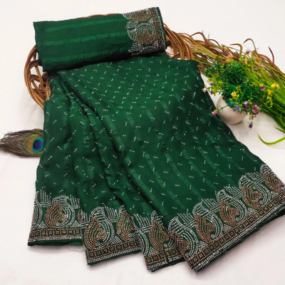 SOJITRA IMPEX Self Design, Embellished Kanjivaram Georgette Saree(Dark Green)