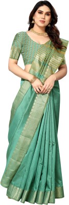 Sidhidata Woven, Temple Border Assam Silk Cotton Silk Saree(Light Green)