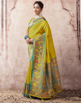 SIRIL Woven, Embellished, Self Design Paithani Silk Blend, Jacquard Saree(Green, Multicolor)