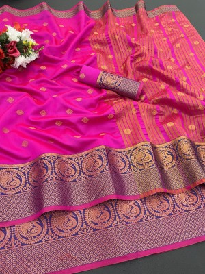 Mionas Woven Kanjivaram Silk Blend, Jacquard Saree(Pink)