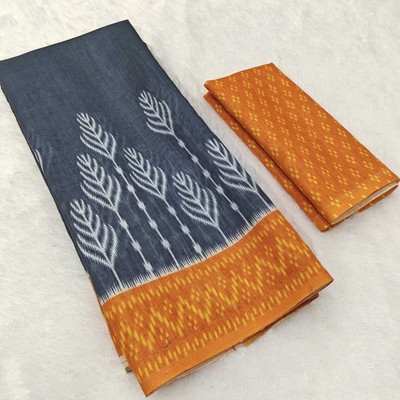 SNIMY Printed Bollywood Cotton Linen Saree(Grey)