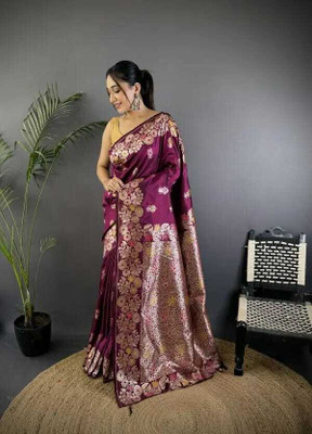 CP TEXTILE Embellished, Printed Banarasi Art Silk Saree(Magenta)