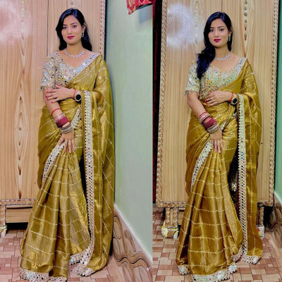 Stylee Couture Embellished Bollywood Jimmy choo Saree(Gold)