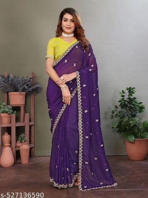 PARI DESIGNER Embroidered Bollywood Jimmy choo Saree(Purple)