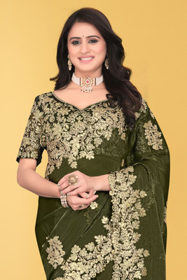 Brahmani Creation Embroidered Bollywood Georgette Saree(Green)