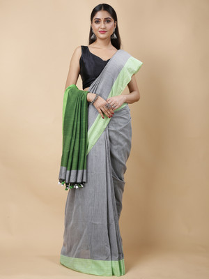 SRILOK Color Block Handloom Pure Cotton Saree(Grey)