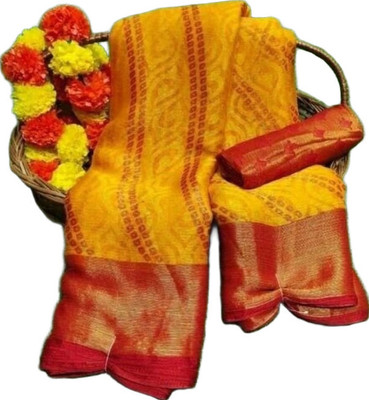 Shrimorifashion Solid/Plain Bollywood Silk Blend Saree(Yellow)