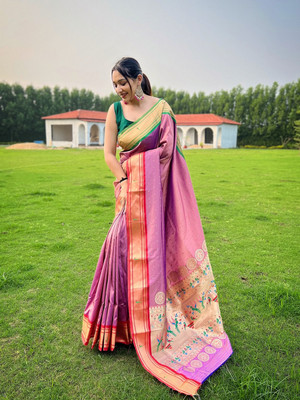 SGF11 Self Design Handloom Silk Blend Saree(Multicolor)