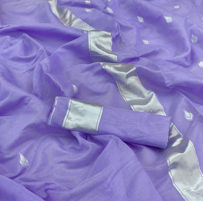 A To Z Cart Solid/Plain Banarasi Linen Saree(Purple)