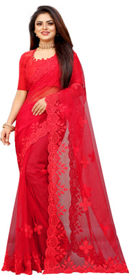 Yashvi Designer Embroidered Bollywood Net Saree(Red)