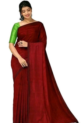 Maku Self Design, Solid/Plain Handloom Pure Cotton Saree(Red)