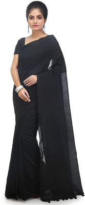 Joyguru Textile Self Design Handloom Pure Cotton Saree(Black)