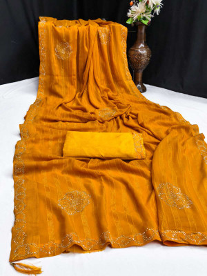 gajanand creation Striped Daily Wear Georgette Saree(Dark Green)