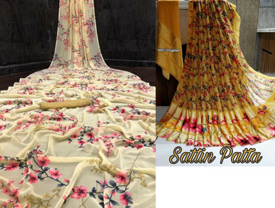 Sitanjali Floral Print Bollywood Georgette Saree(Pack of 2, Yellow)