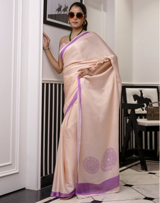 Satrani Solid/Plain, Self Design Bollywood Satin Saree(Cream)