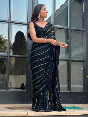 Sangria Embellished Daily Wear Georgette Saree(Black)
