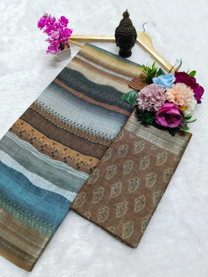 HangerStories Woven Bollywood Pure Cotton, Cotton Linen Saree(Brown)