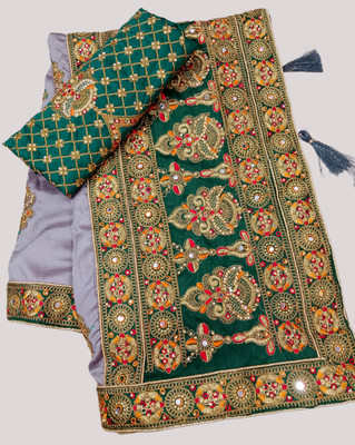 Bhojal Creation Embroidered Bollywood Silk Blend Saree(Grey)