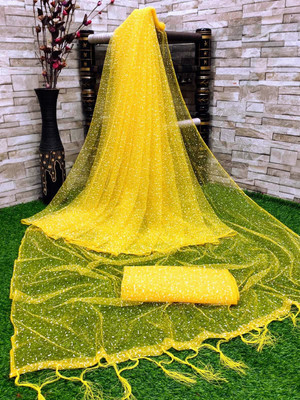 OM AMAR FASHION Printed Bollywood Net Saree(Pack of 2, Yellow)