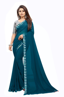 Laddu creation Self Design, Solid/Plain Bollywood Georgette, Silk Blend Saree(Multicolor)